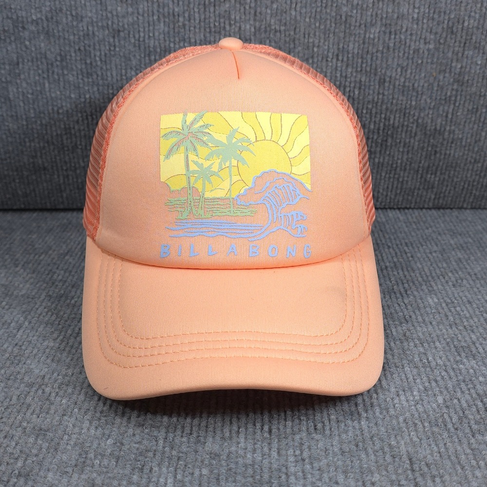 Billabong Hat Cap Snap Back‎ Mens Orange Foam Front Surf Beach Trucker Outdoors